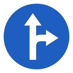 Ahead or right only road sign