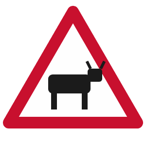 Cattle or farm animals road sign
