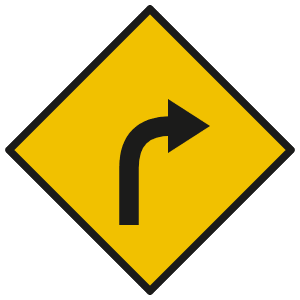 Curve warning road sign
