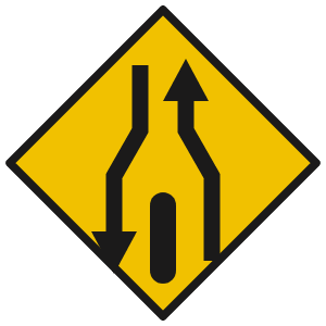 Divided highway ends road sign