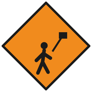 Flagger ahead road sign
