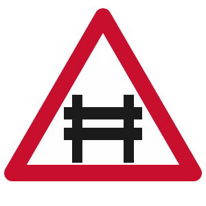 Level Crossing Sign: A railway crossing with gates or barriers is ahead.
