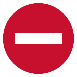 No Entry Sign: Vehicles may not enter, usually because it’s the exit of a one-way street.
