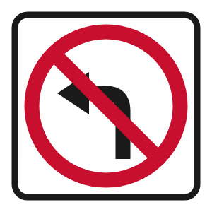 No left turn (USA) road sign