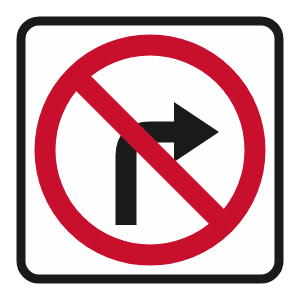 No right turn (USA) road sign