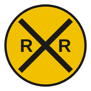 Railroad crossing ahead road sign