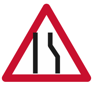 Road narrows on the right road sign