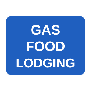 Services: gas, food, lodging road sign