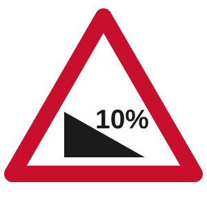 Steep hill downwards road sign