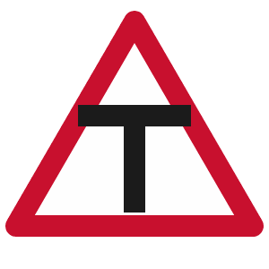 T-Junction Sign: The road ahead ends at a T-junction; you must turn left or right.
